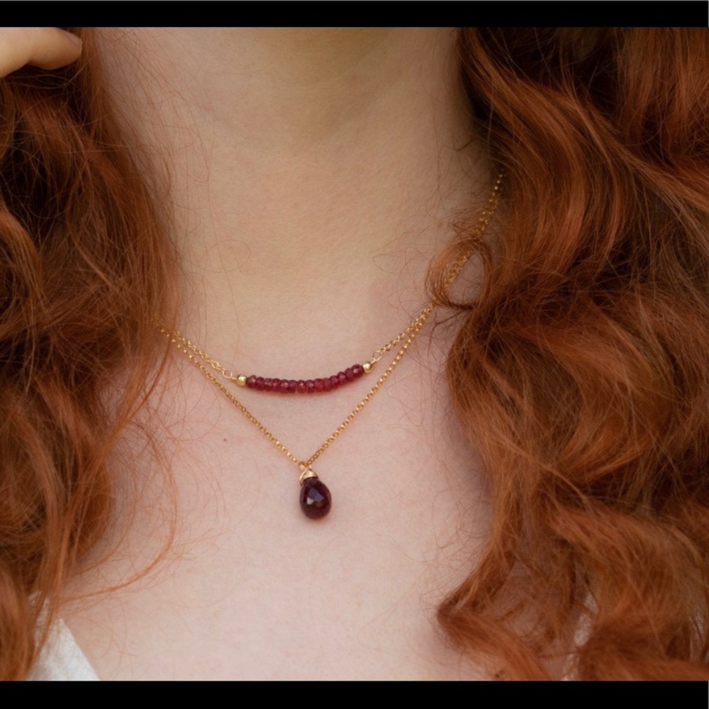Ruby Necklace In 14k gold filled dainty gemstone - Picture 2 of 3